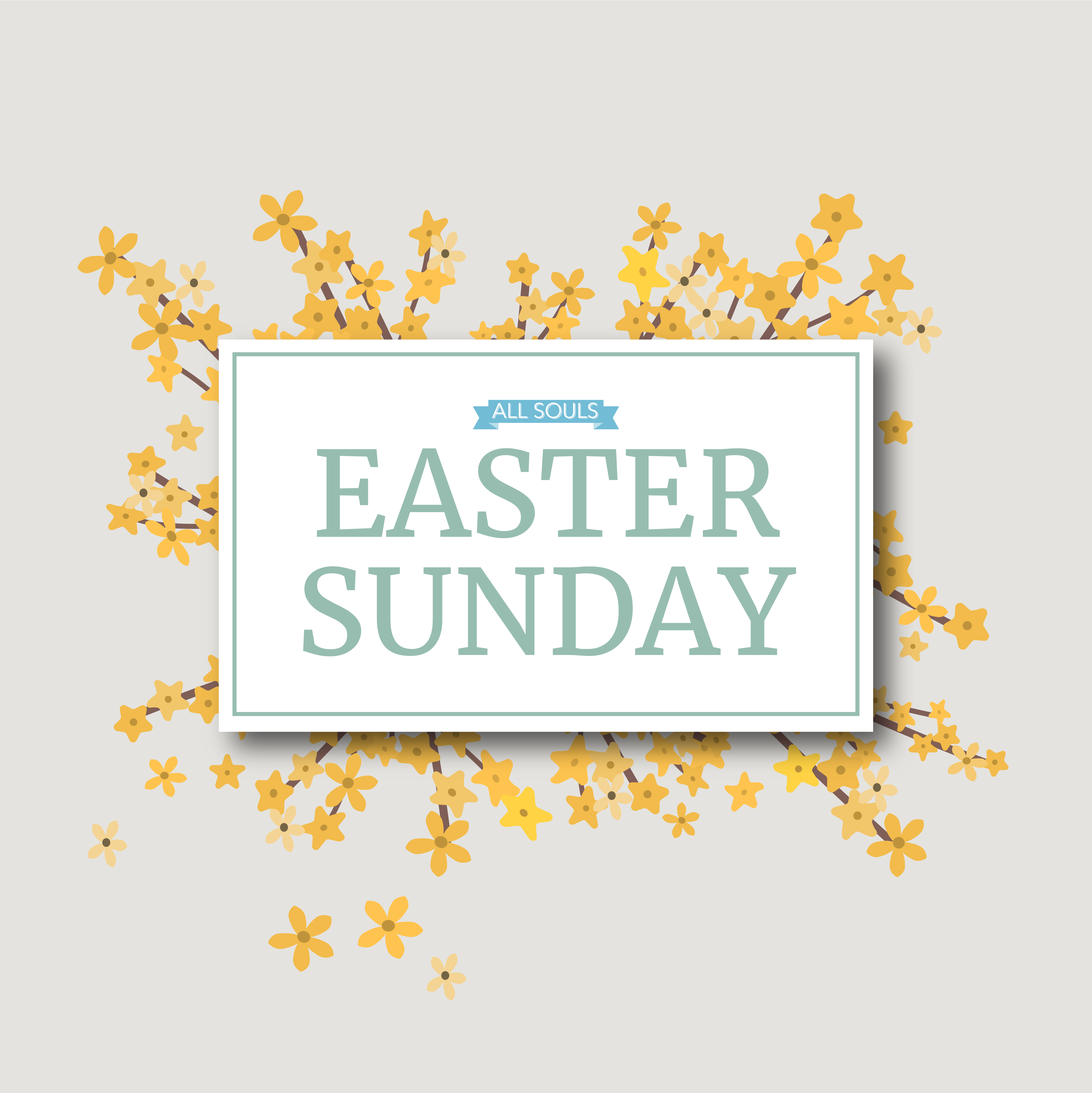 The words Easter Sunday with yellow flowers behind it