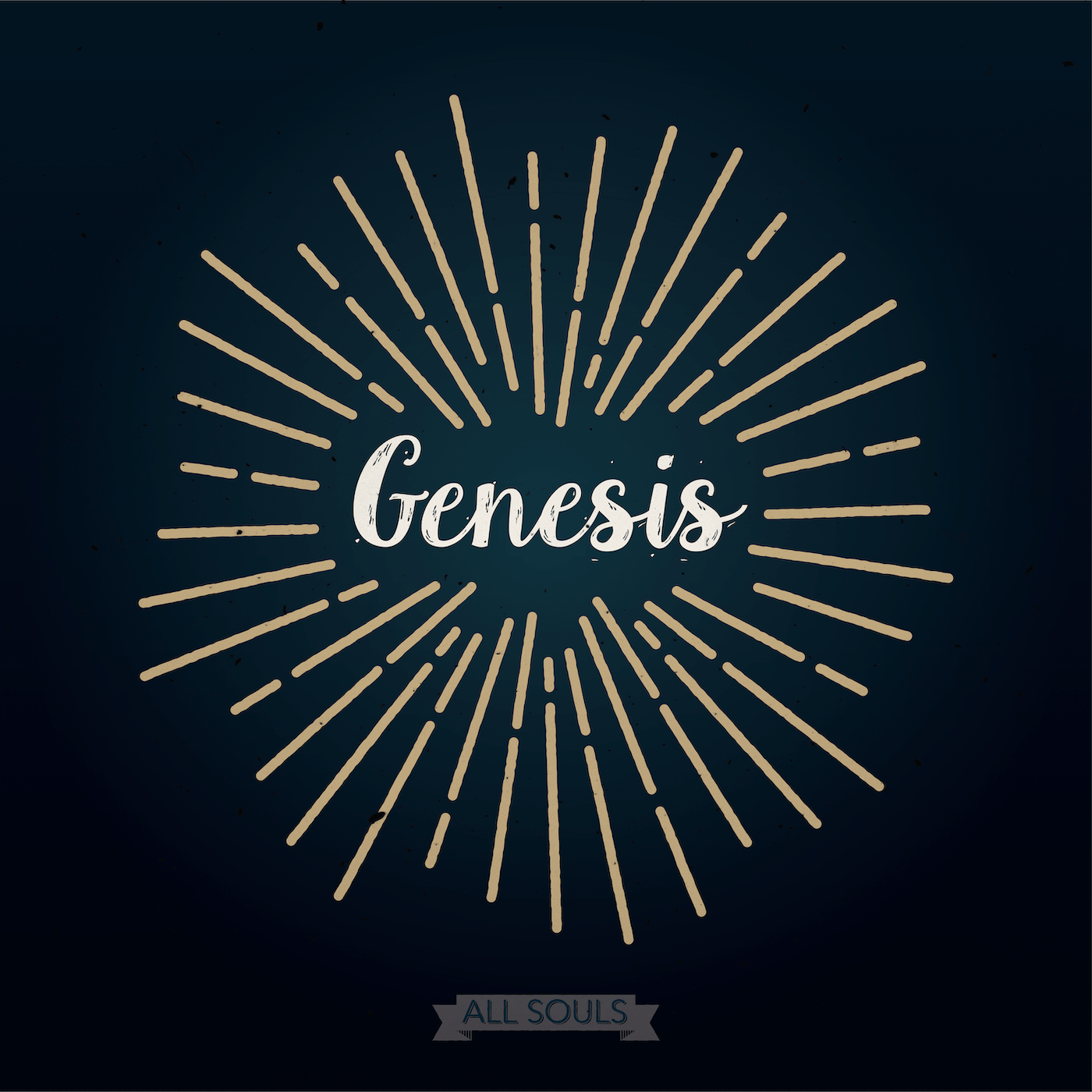 the word Genesis on a dark background with radiant lines