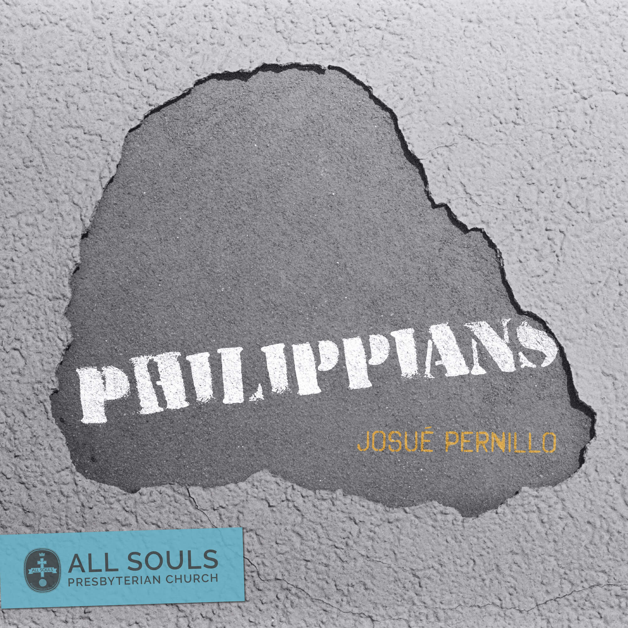 the title Philippians in spray paint on a broken stone wall