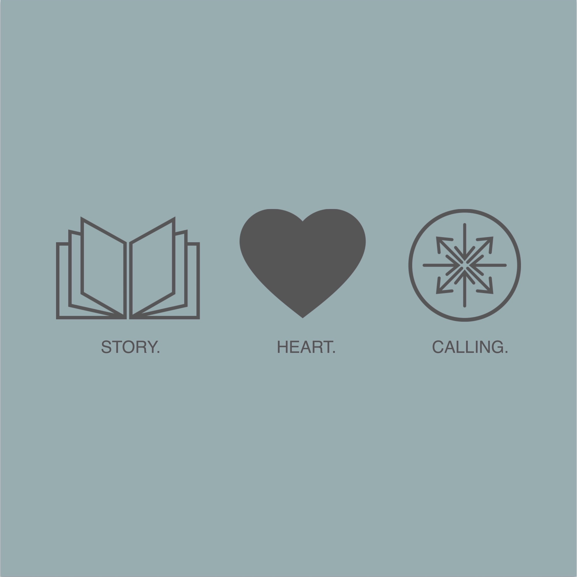 Image of an open book, a heart, and a compass